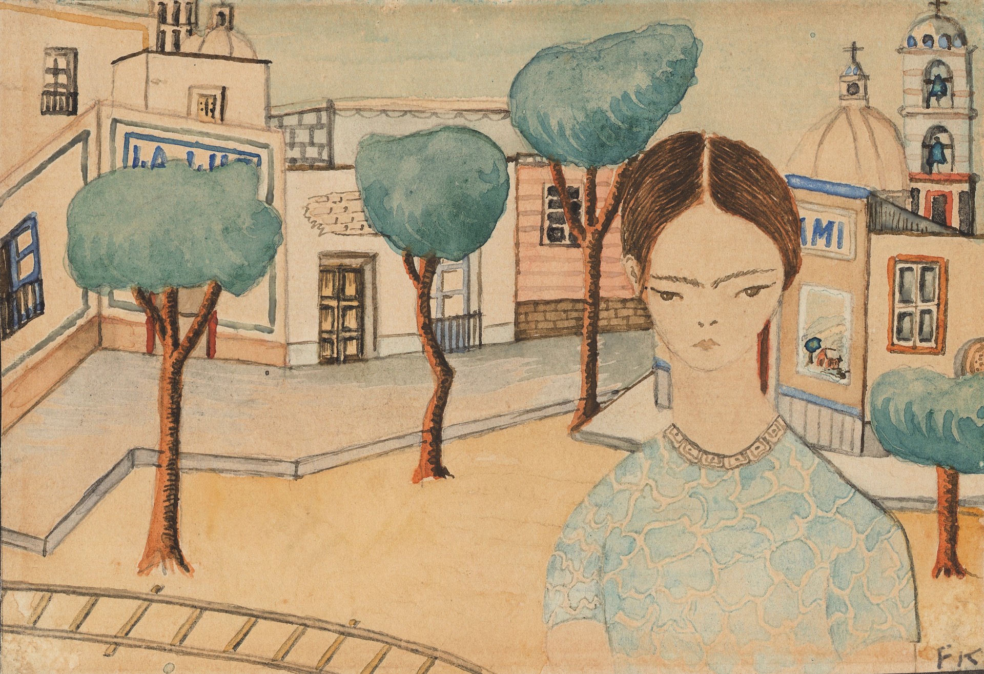 Frida en Coyoacan Acuerela - by Frida Kahlo