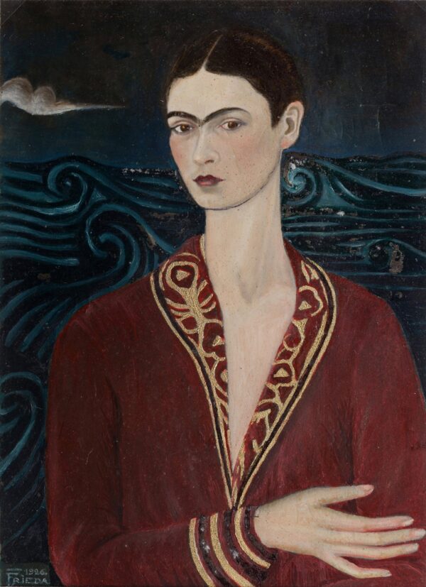 Self-portrait wearing a velvet dress - by Frida Kahlo