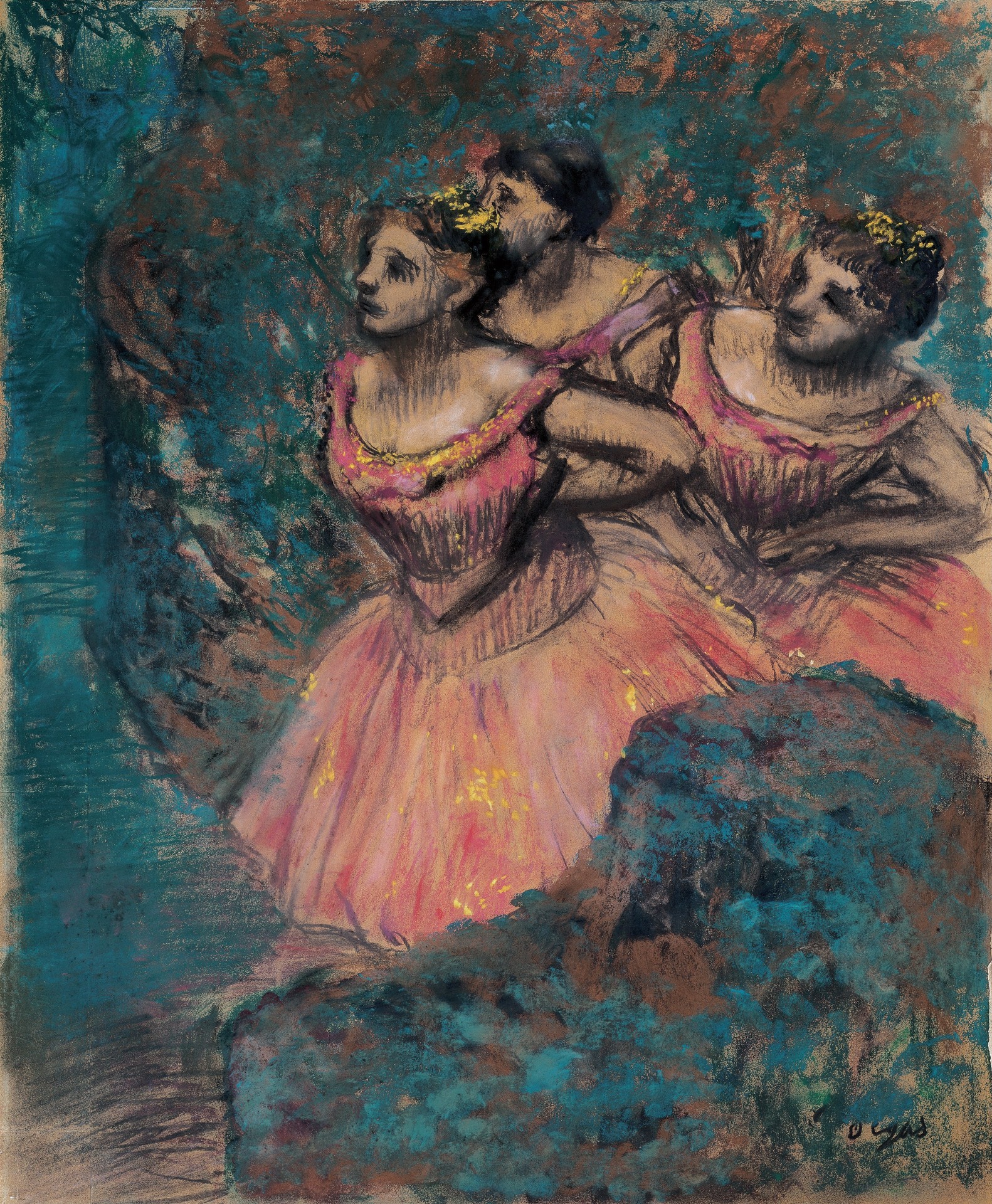 Three Dancers in Red Costume - by Edgar Degas