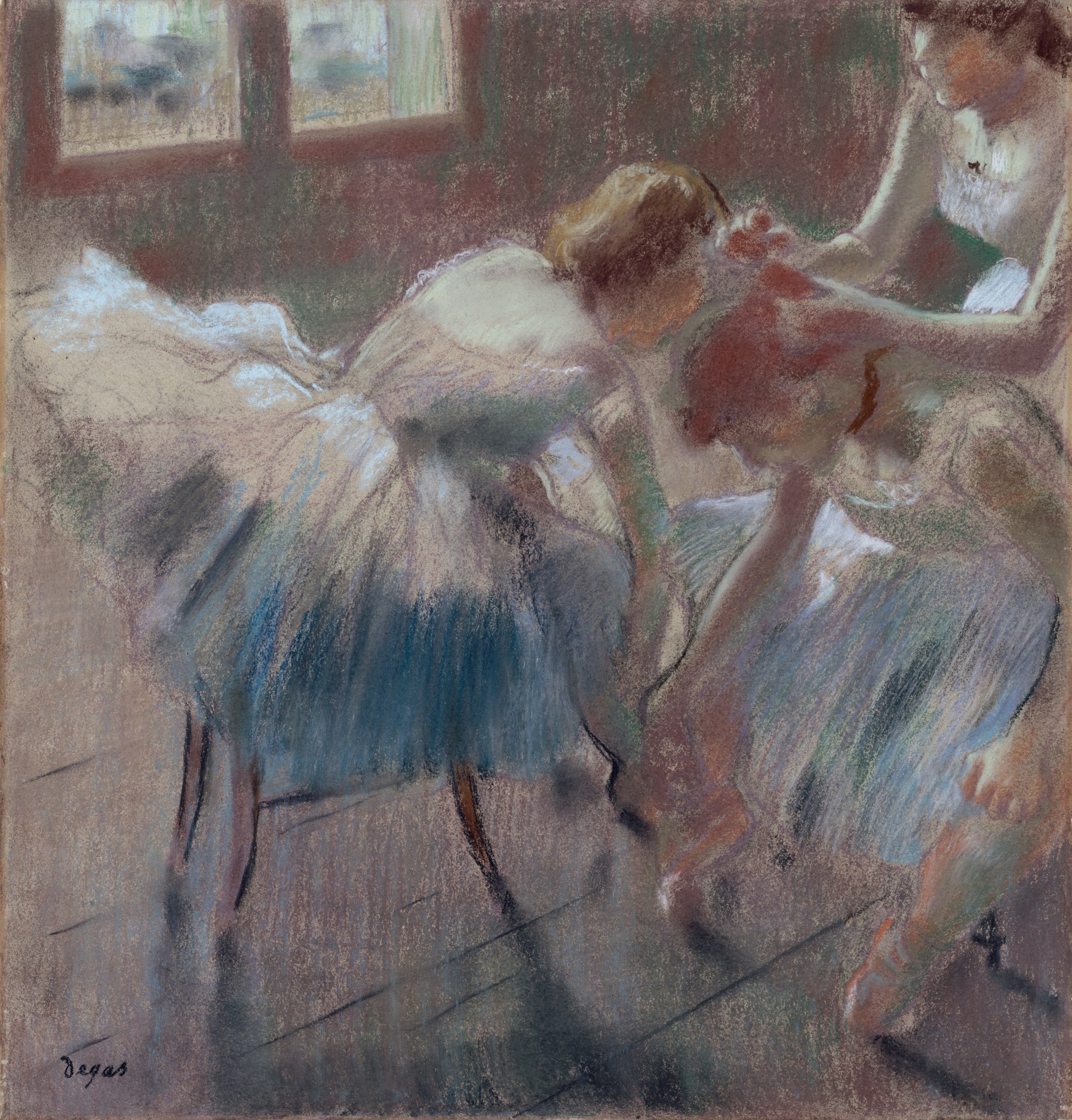 Three Dancers Preparing for Class - by Edgar Degas