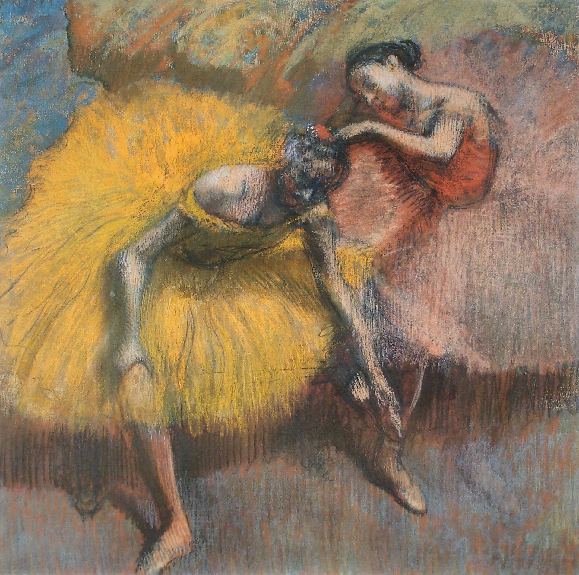 Deux danseuses jaunes et roses - by Edgar Degas