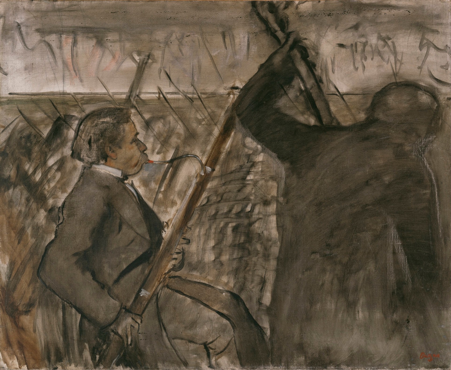 Musicians in the Orchestra (Portrait of Desire Dihau) - by Edgar Degas