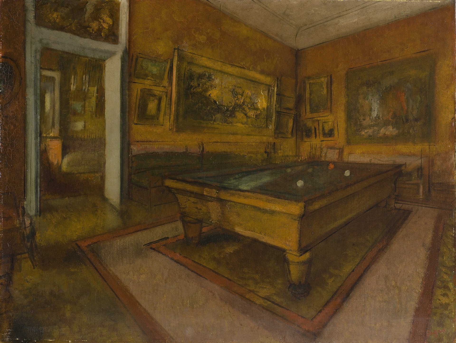 Billiard Room at M.nil-Hubert - by Edgar Degas