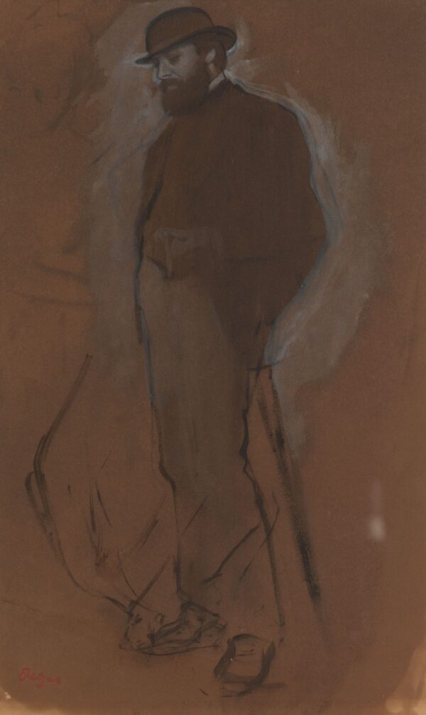 Standing Man in a Bowler Hat; Slight Sketch of a Woman at Left - by Edgar Degas
