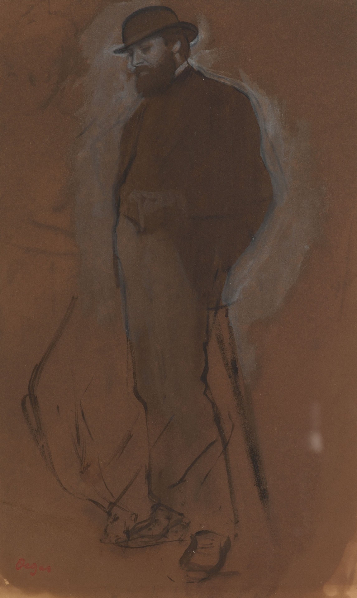 Standing Man in a Bowler Hat; Slight Sketch of a Woman at Left - by Edgar Degas