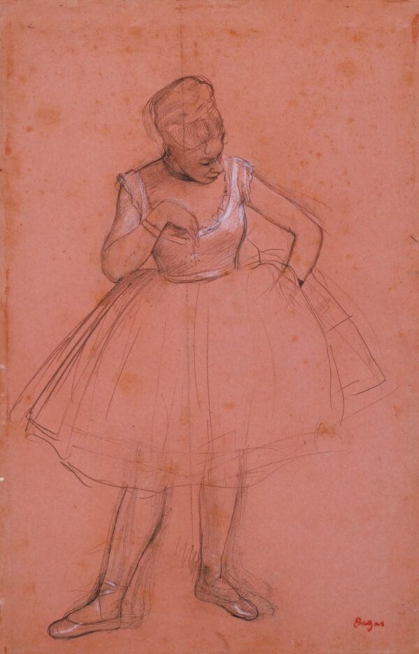 Ballet Dancer Adjusting Her Costume - by Edgar Degas