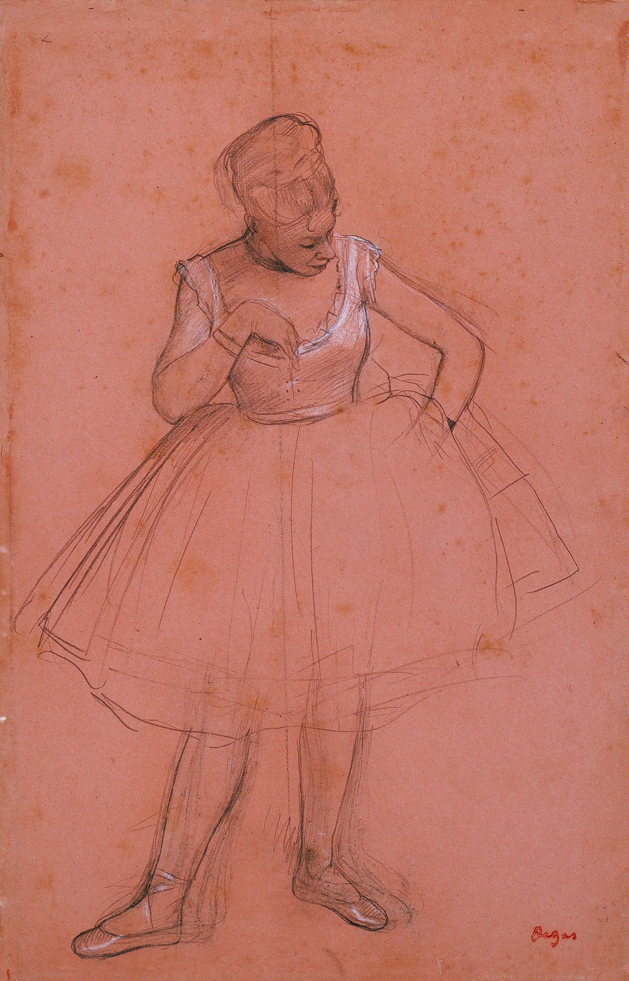 Ballet Dancer Adjusting Her Costume - by Edgar Degas