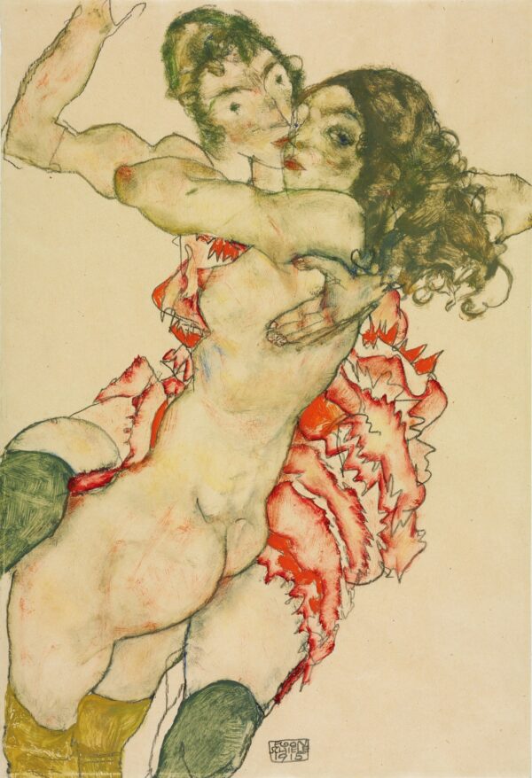 Two Women Embracing - by Egon Schiele