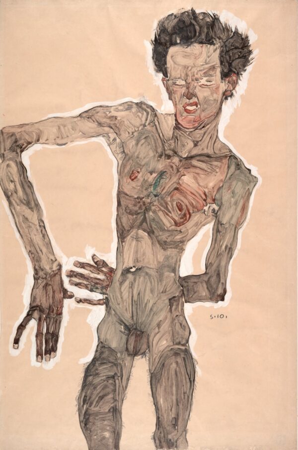 Nude Self-Portrait, Grimacing - by Egon Schiele