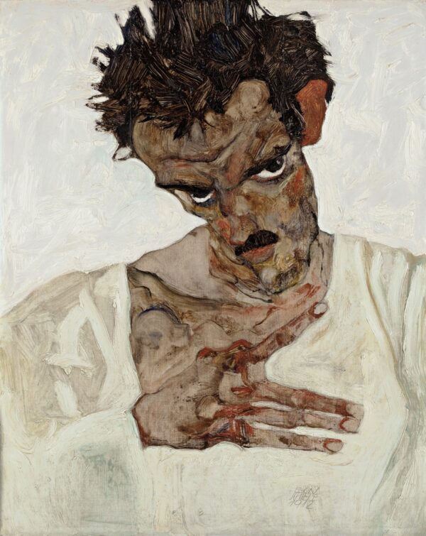 Self-Portrait with Lowered Head - by Egon Schiele