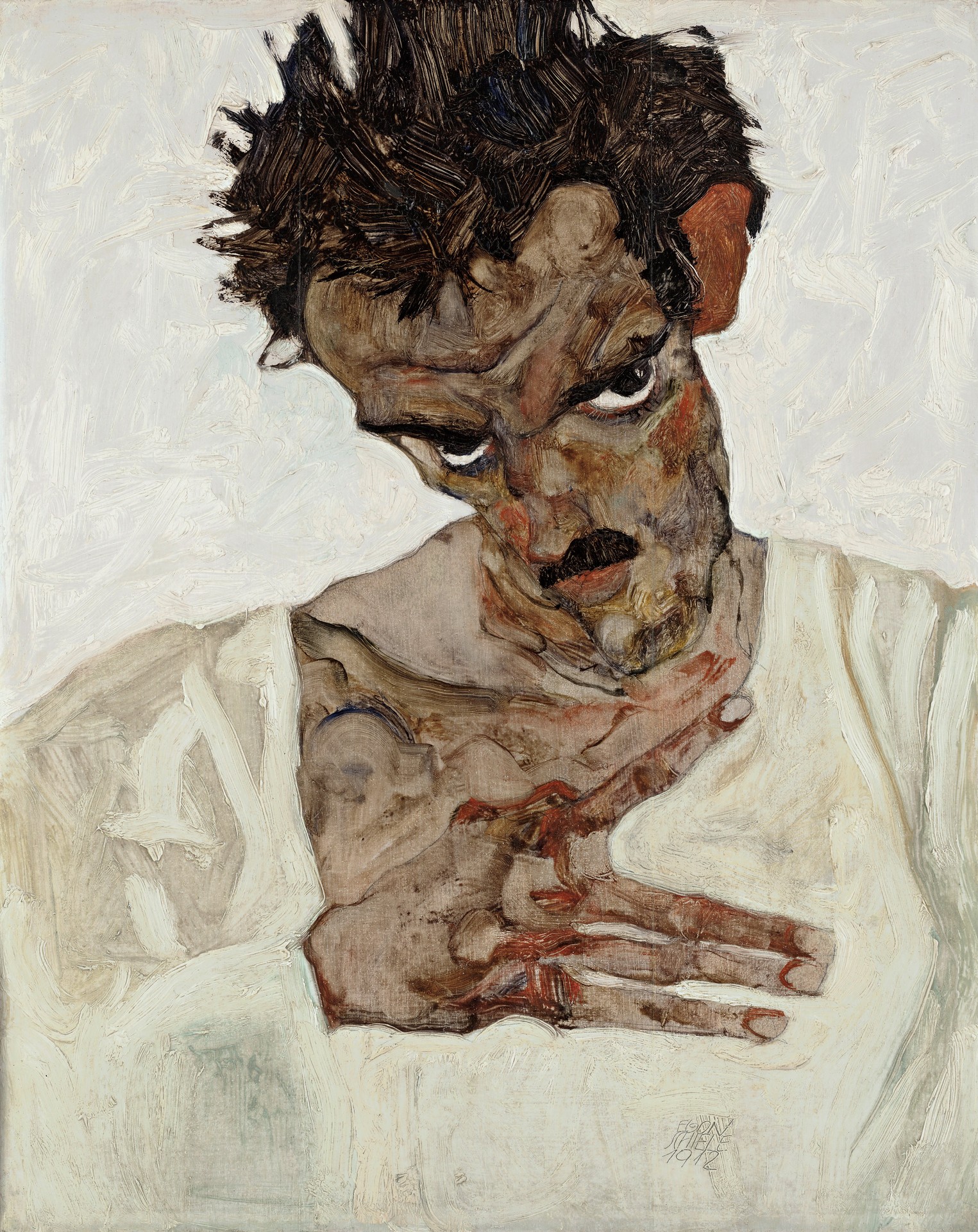 Self-Portrait with Lowered Head - by Egon Schiele