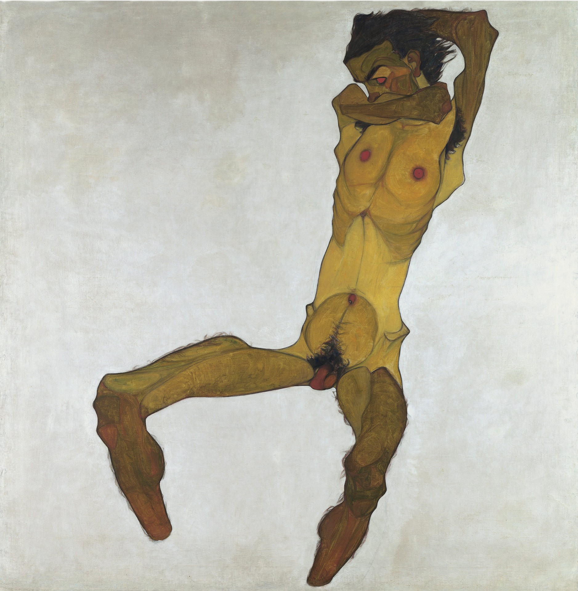 Seated Male Nude (Self-Portrait) - by Egon Schiele