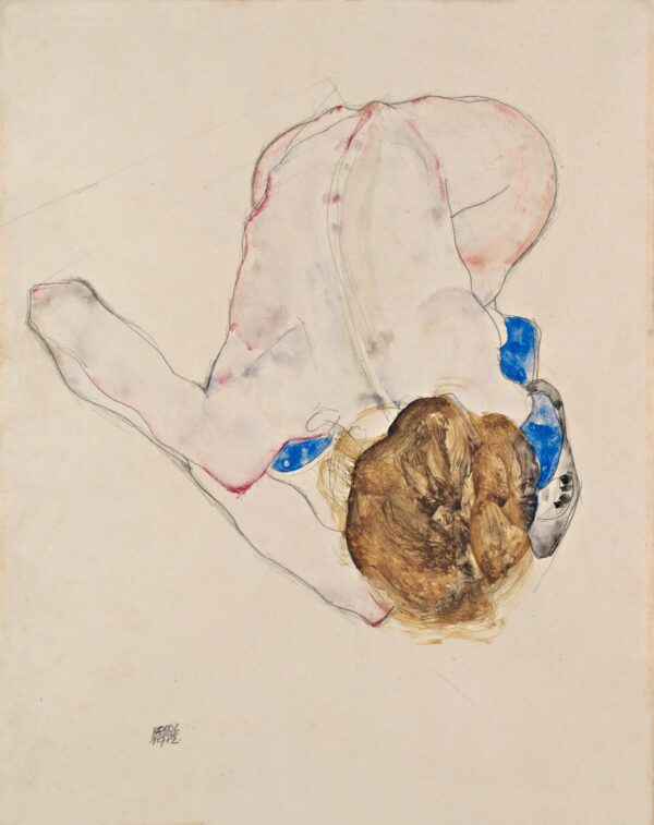 Nude with Blue Stockings, Bending Forward - by Egon Schiele
