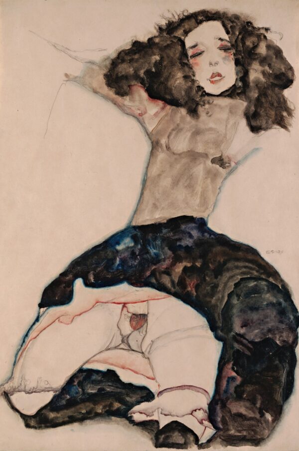Black-Haired Girl with Lifted Skirt - by Egon Schiele