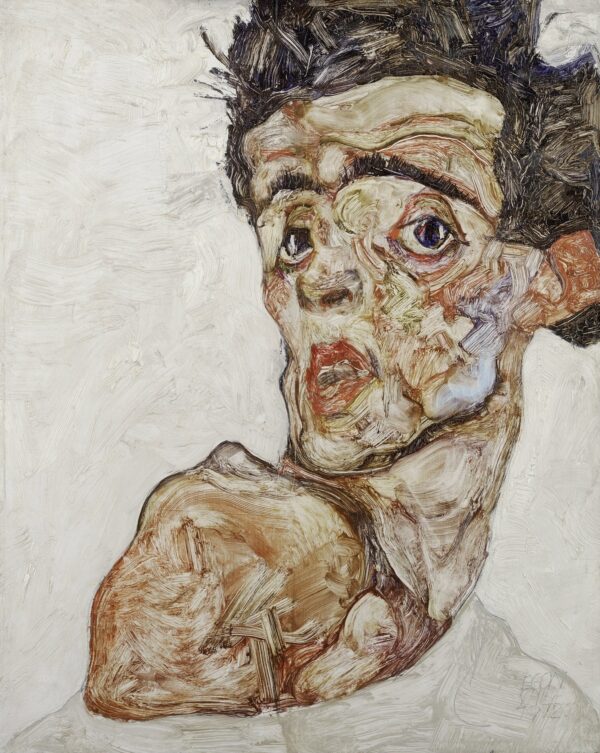 Self-Portrait with Raised Bare Shoulder - by Egon Schiele