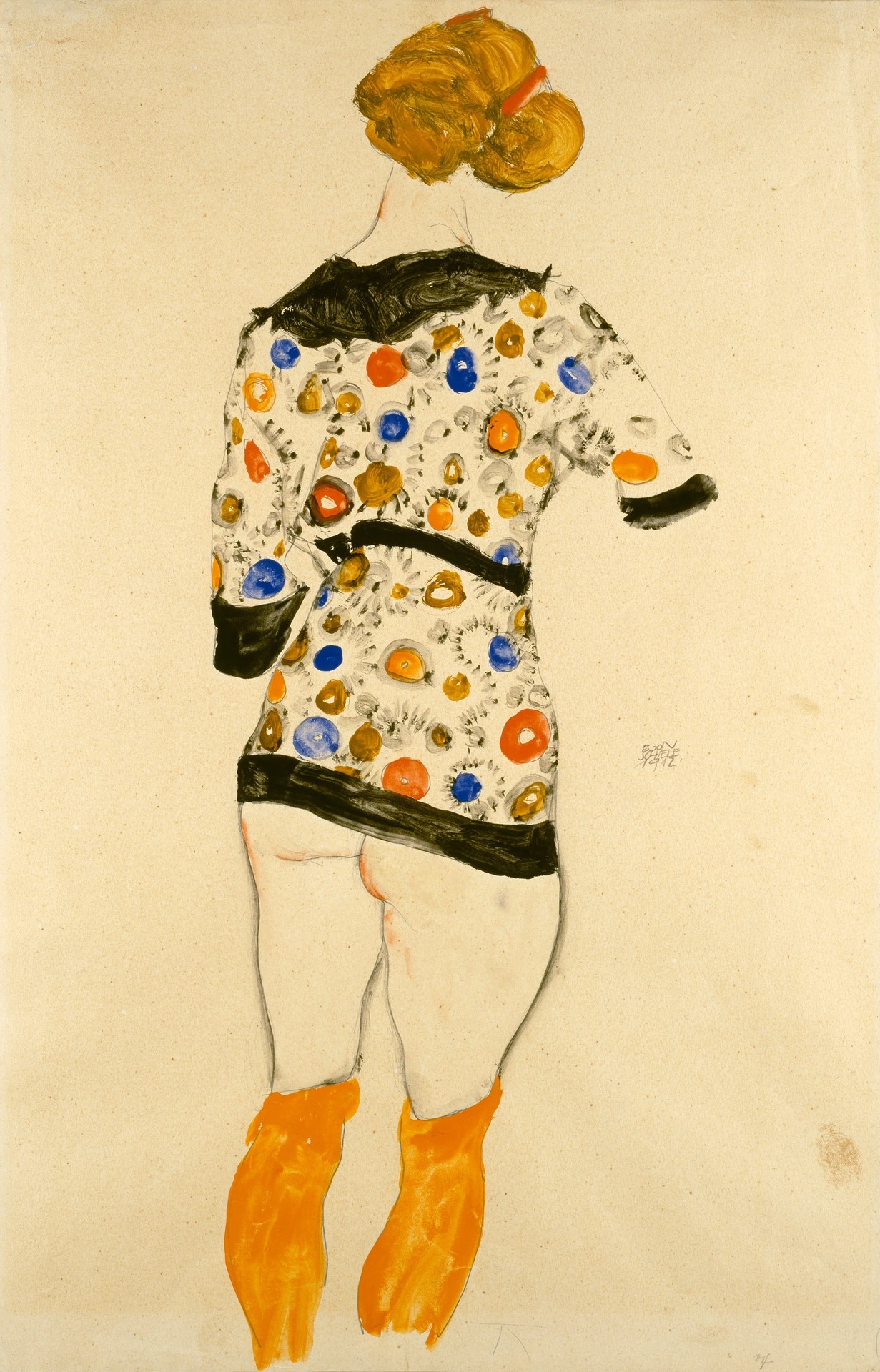 Standing Woman in a Patterned Blouse - by Egon Schiele