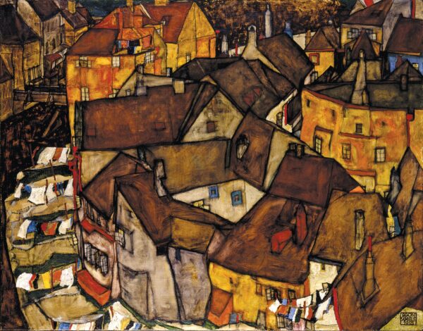 Krumau - Crescent of Houses (The Small City V) (Krumau Hauserbogen (die Kleine Stadt V)) - by Egon Schiele