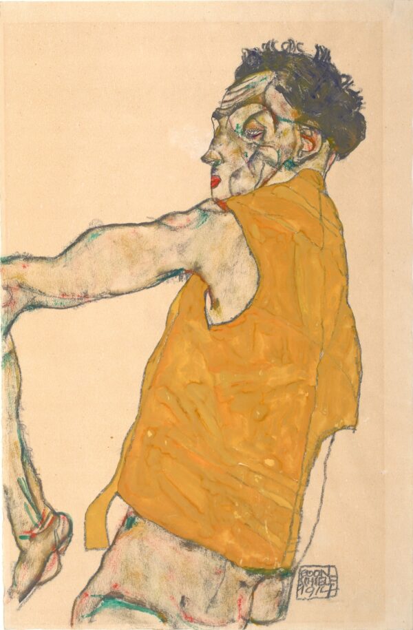 Self-Portrait in Yellow Vest, 1914 - by Egon Schiele