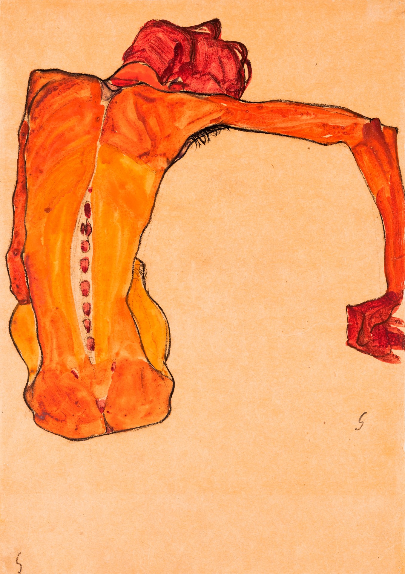 Seated Male Nude, Back View - by Egon Schiele