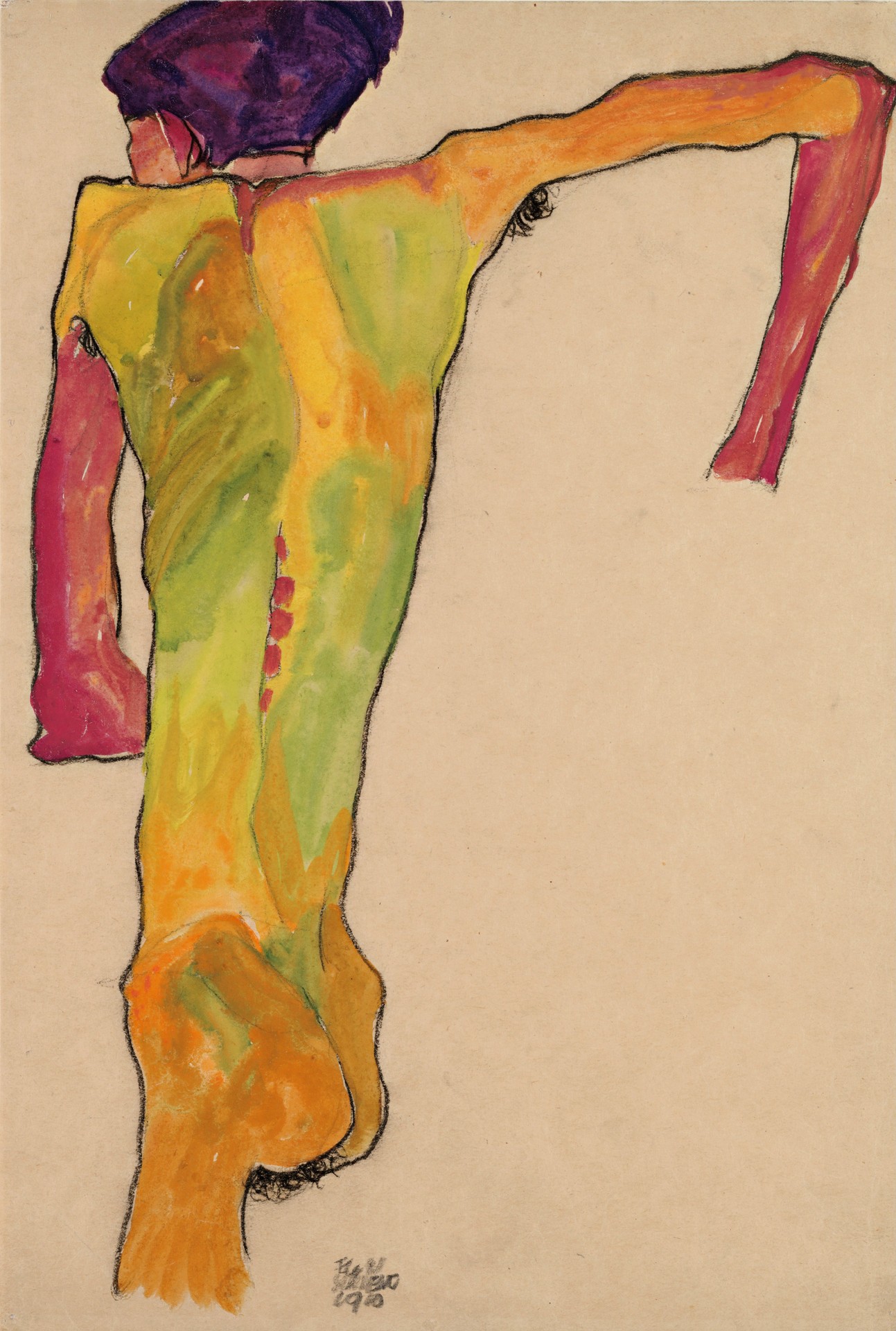 Male Nude, Propping Himself Up - by Egon Schiele