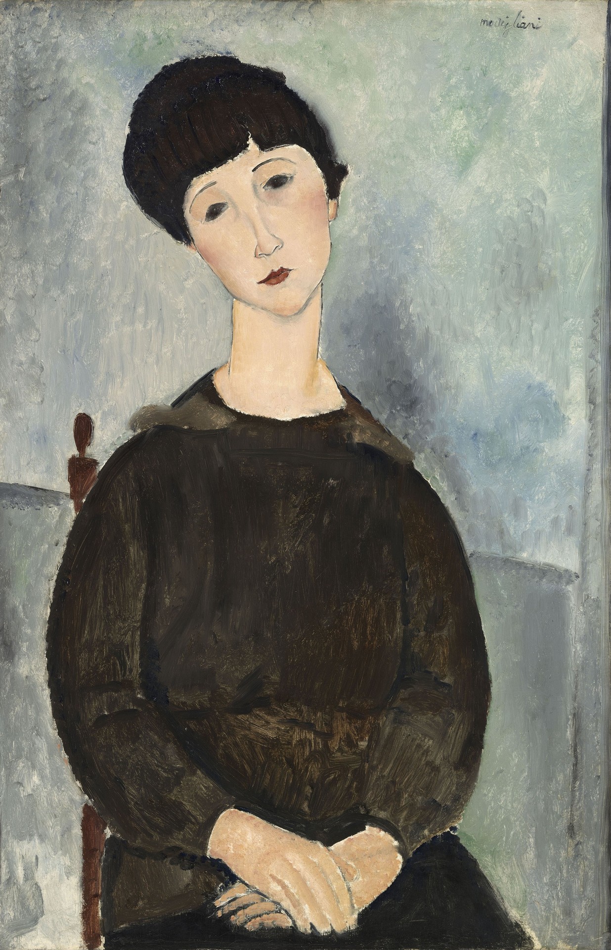 La Chevelure noire, also said "Jeune fille brune, assise" - by Amedeo Modigliani