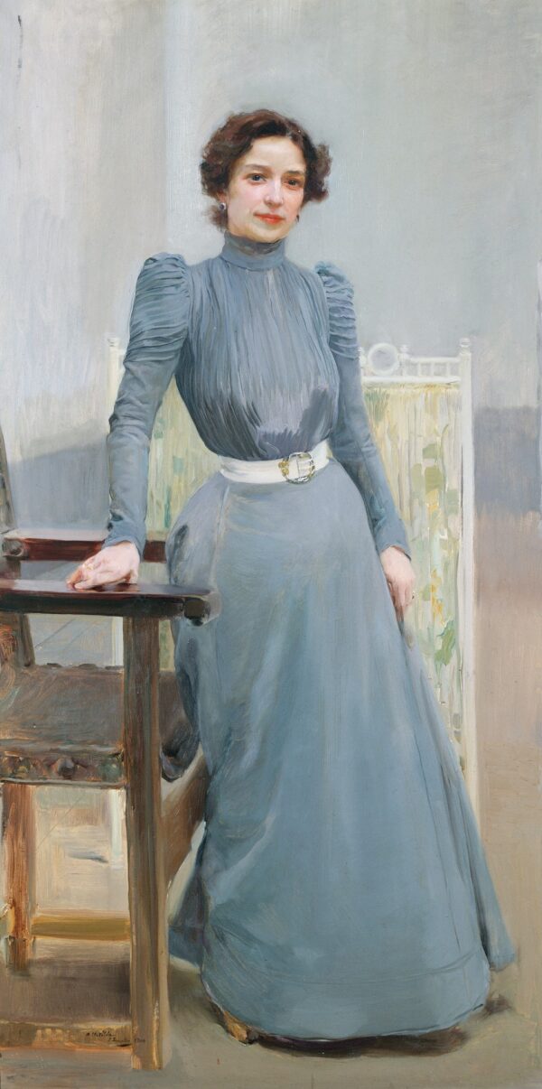 Clotilde in a Grey Dress - by Joaquin Sorolla