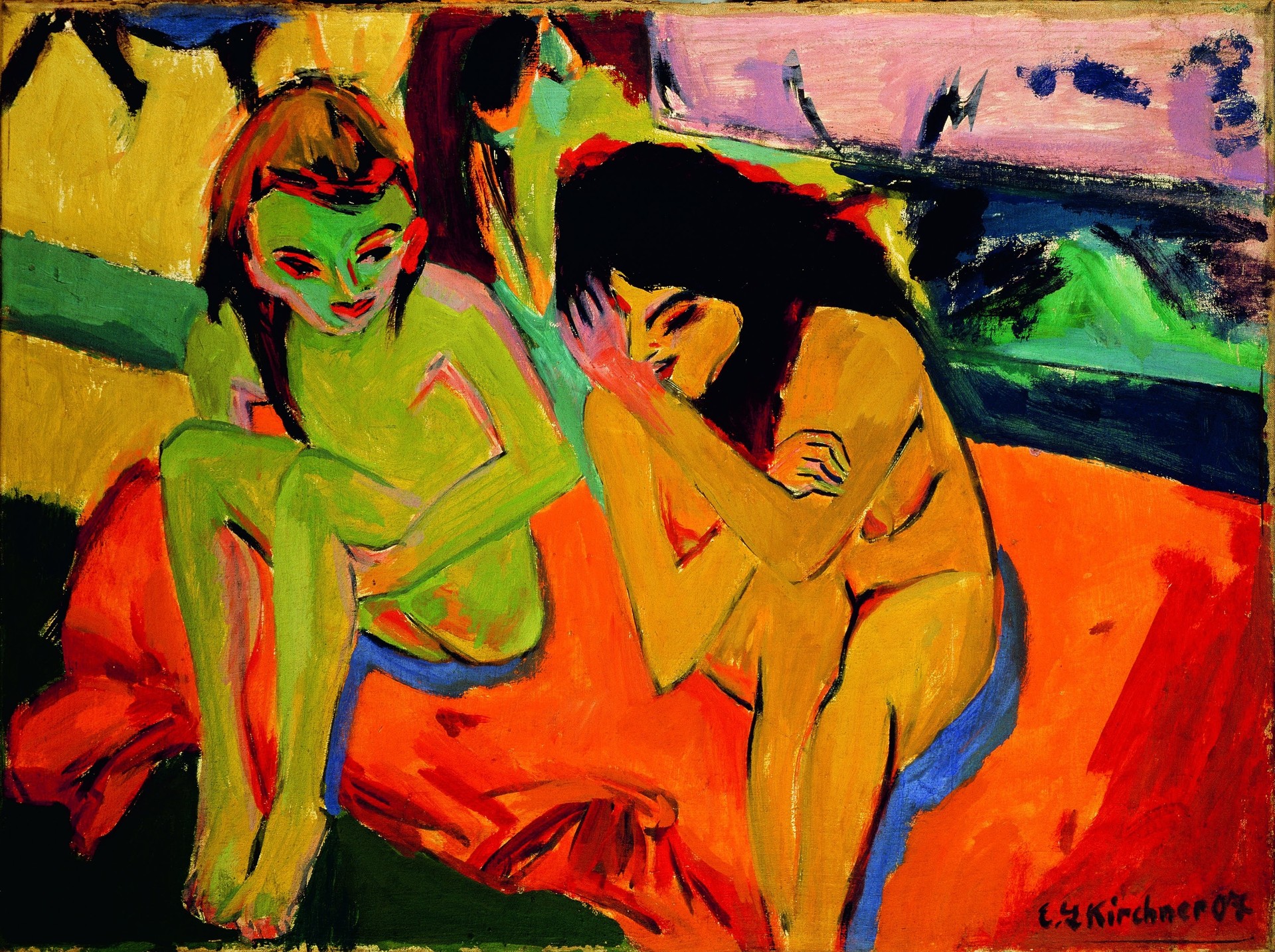 Two Girls / Naked GirlsTalking - by Ernst Ludwig Kirchner