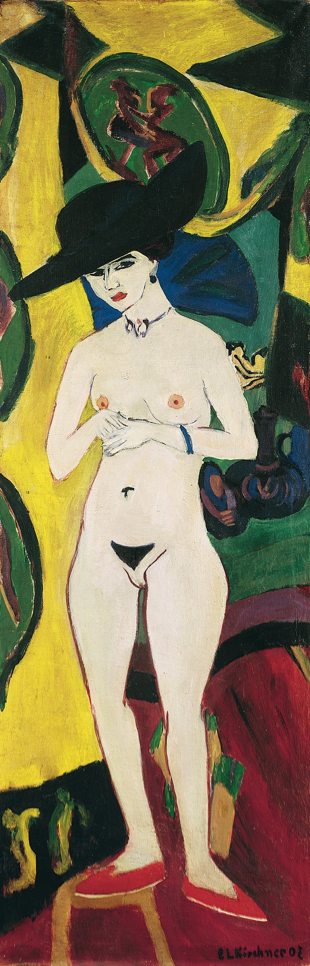 Standing Nude with Hat - by Ernst Ludwig Kirchner