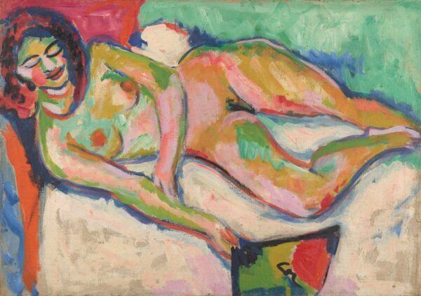 Reclining Nude with Fan - by Ernst Ludwig Kirchner