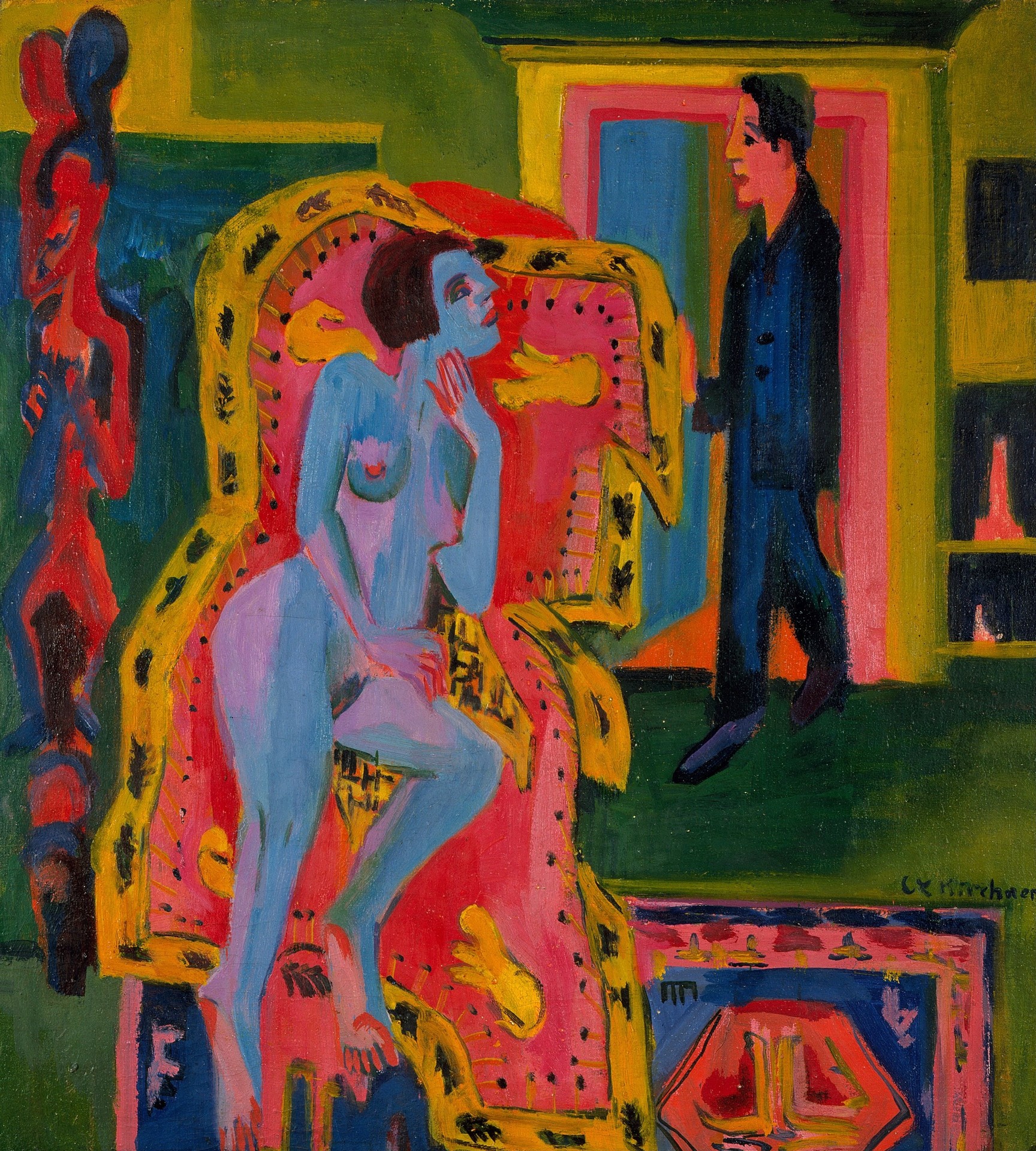 Interior with Nude Woman and Man - by Ernst Ludwig Kirchner
