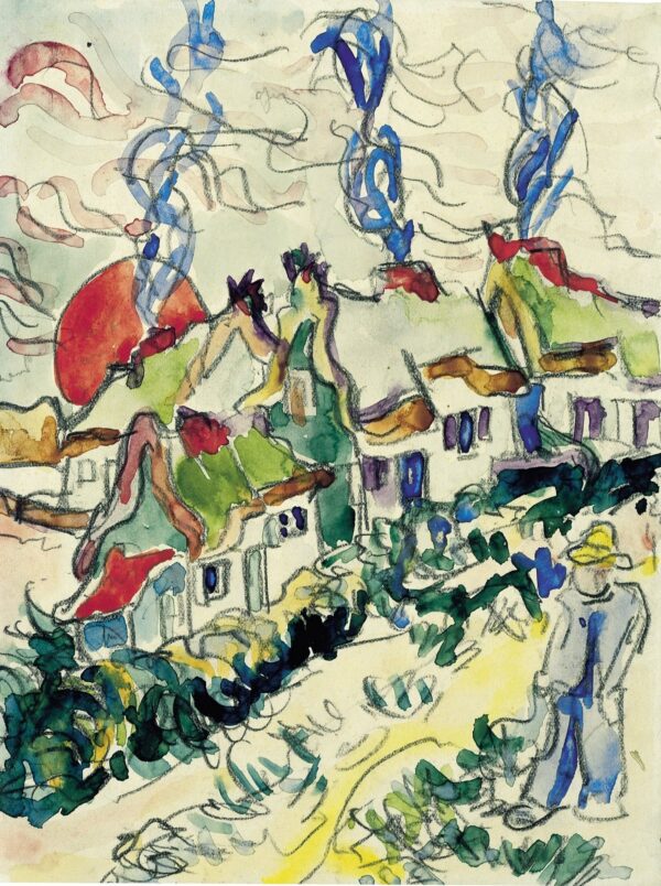 Landscape with houses and man - by Ernst Ludwig Kirchner
