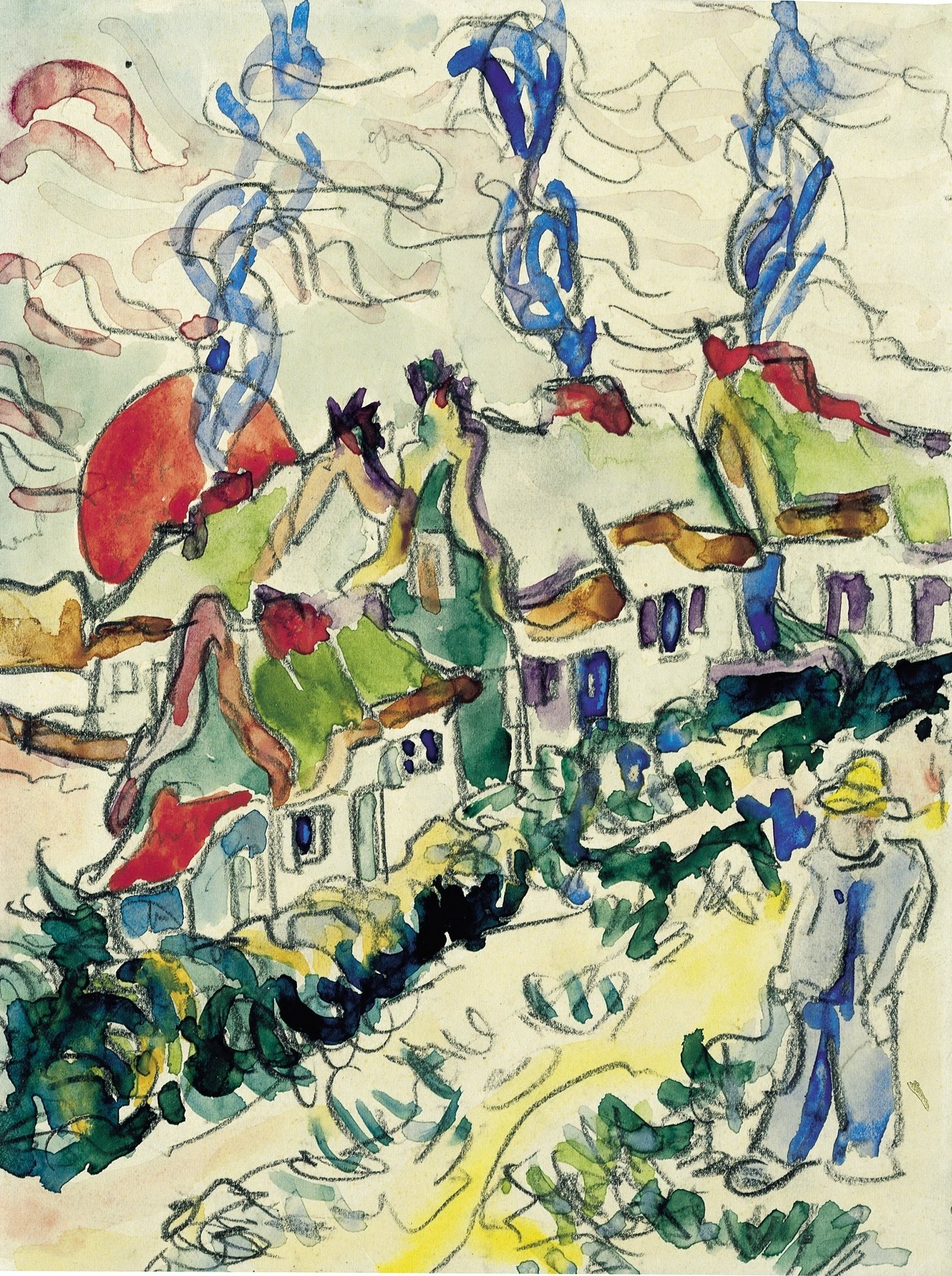 Landscape with houses and man - by Ernst Ludwig Kirchner