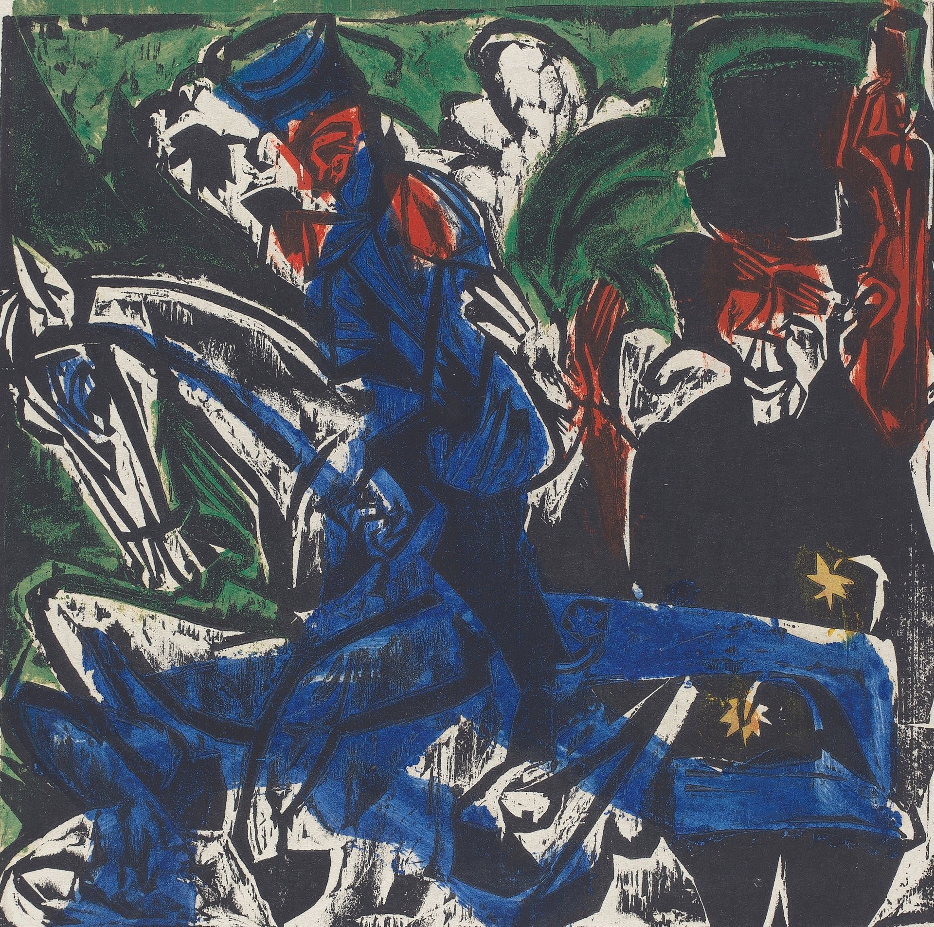 Peter Schlemihls wundersame Geschichte: Begegnung Schlemihls mit dem grauen M??nnlein auf der Landstrasse (Peter Schlemihl's Wondrous Story: Schlemihl Encounters the Little Gray Man on the Road) - by Ernst Ludwig Kirchner