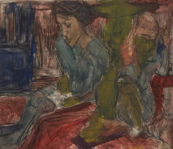 Two People Sitting near The Lamp - by Ernst Ludwig Kirchner