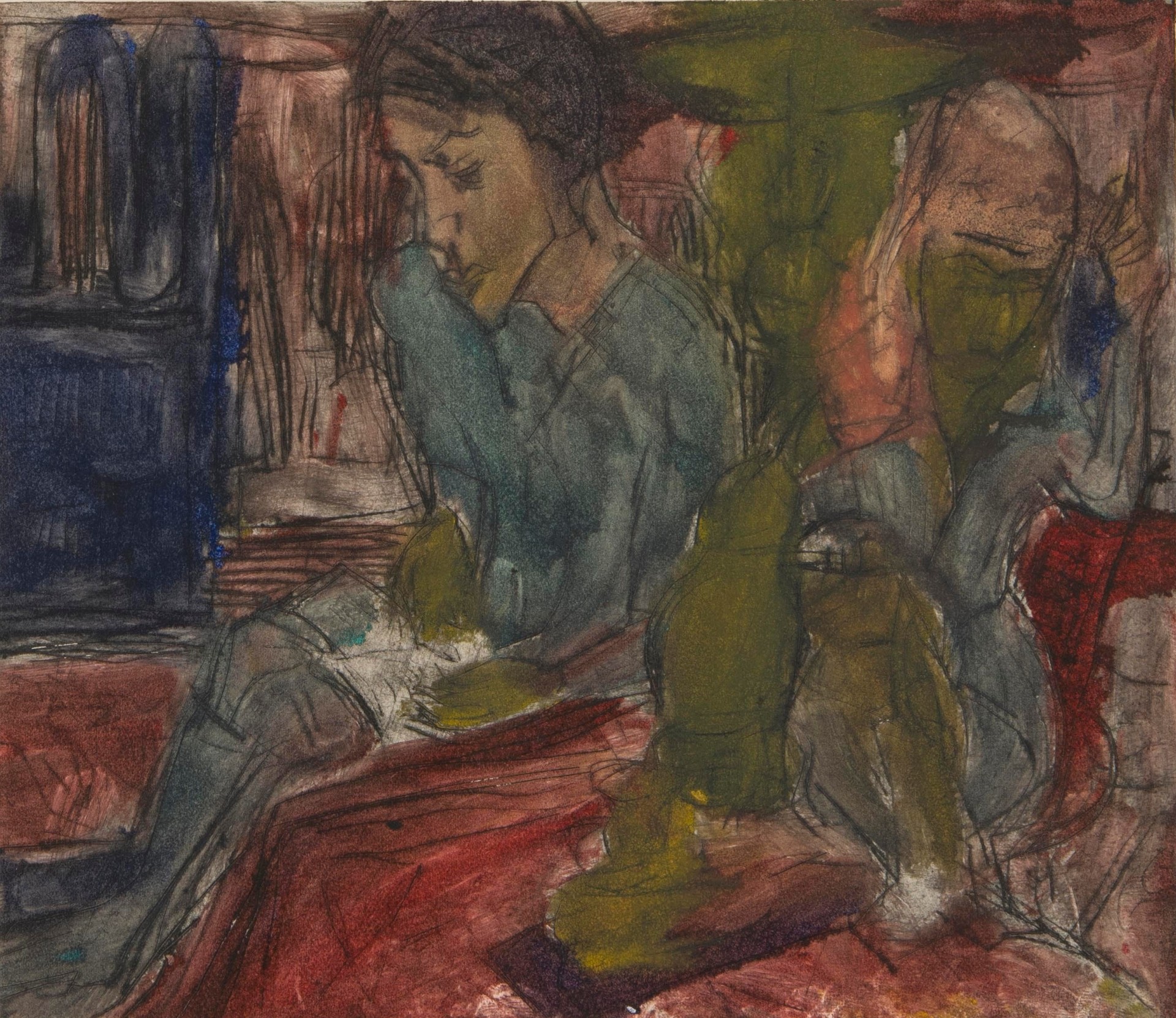 Two People Sitting near The Lamp - by Ernst Ludwig Kirchner