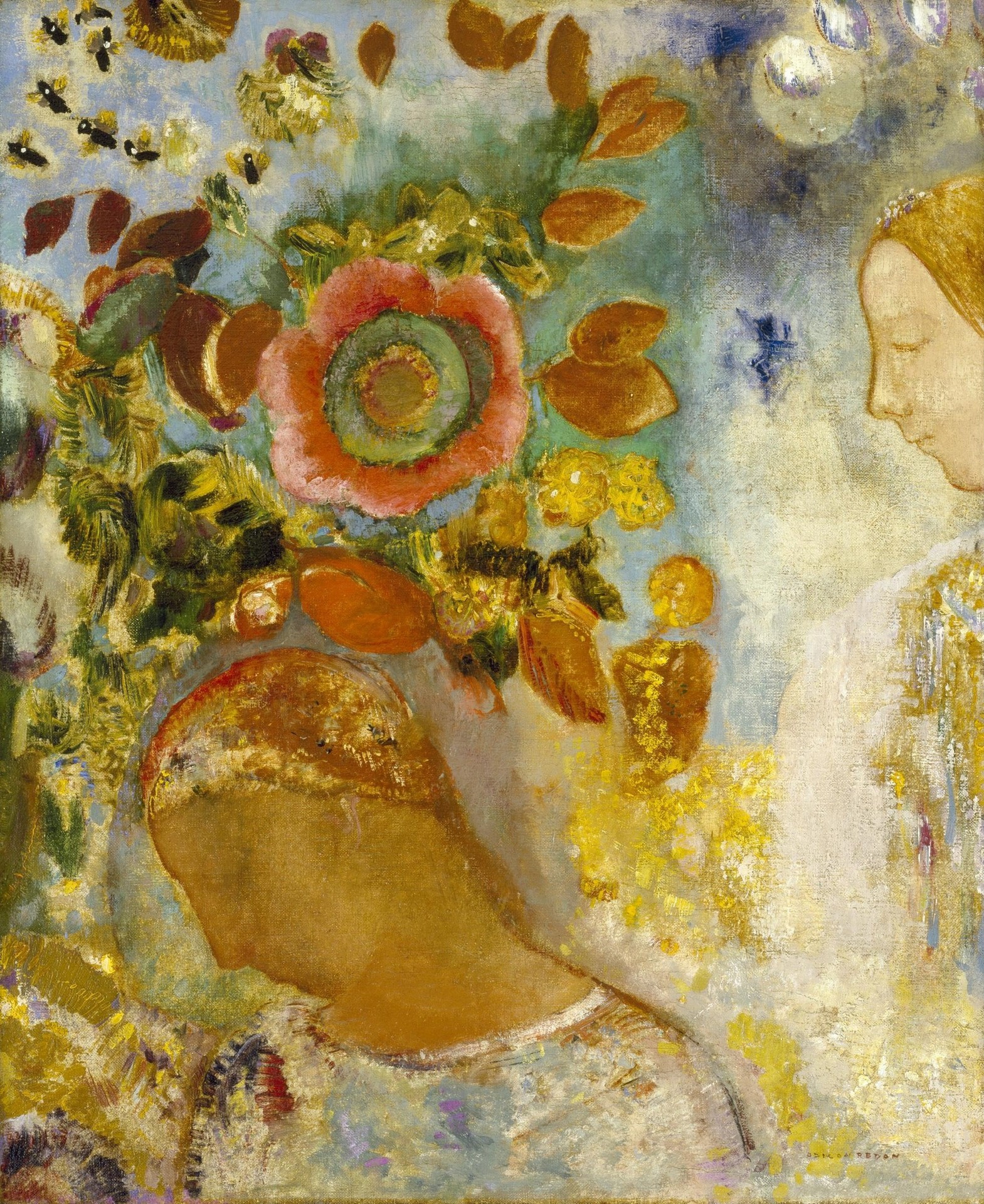 Two Young Girls among Flowers - by Odilon Redon