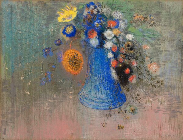 Flowers in a Blue Vase - by Odilon Redon