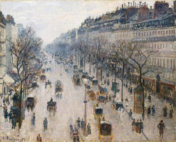 The Boulevard Montmartre on a Winter Morning - by Camille Pissarro