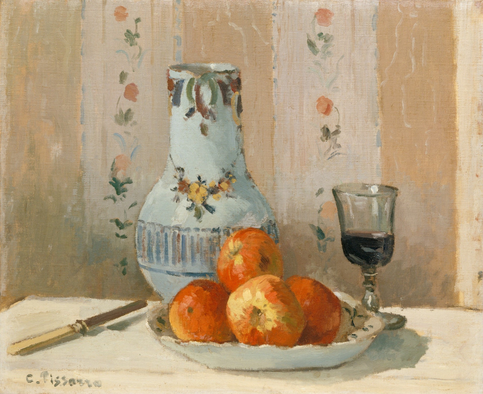 Still Life with Apples and Pitcher - by Camille Pissarro