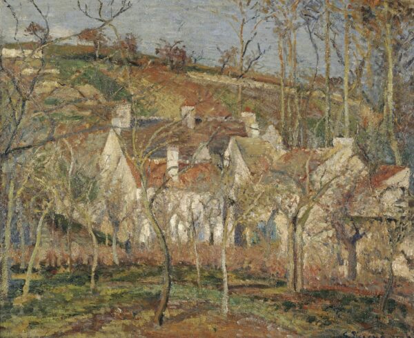 Red roofs, corner of a village, winter - by Camille Pissarro