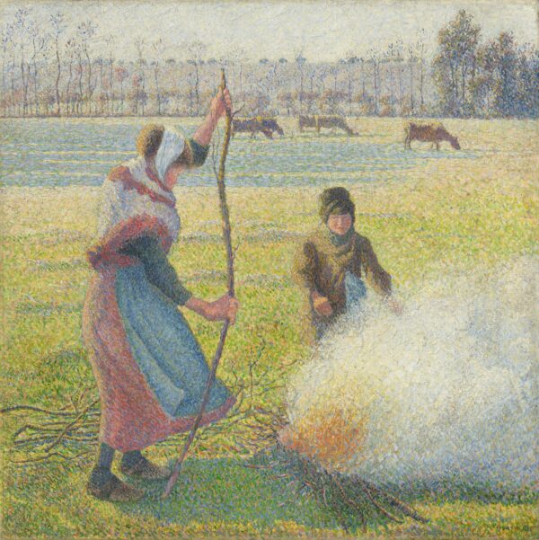 Hoar-Frost, Peasant Girl Making a Fire - by Camille Pissarro