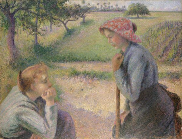 Two Young Peasant Women - by Camille Pissarro