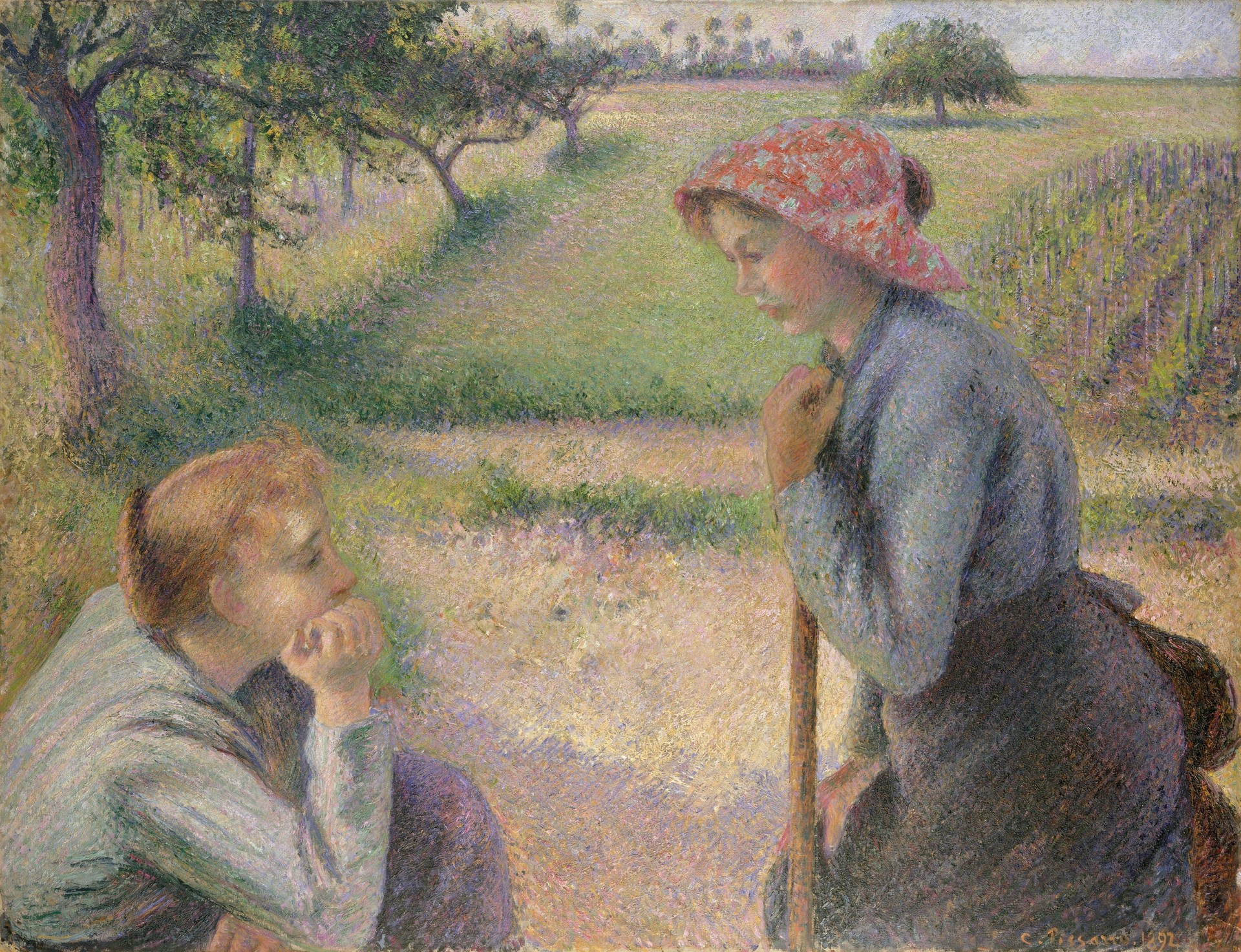 Two Young Peasant Women - by Camille Pissarro