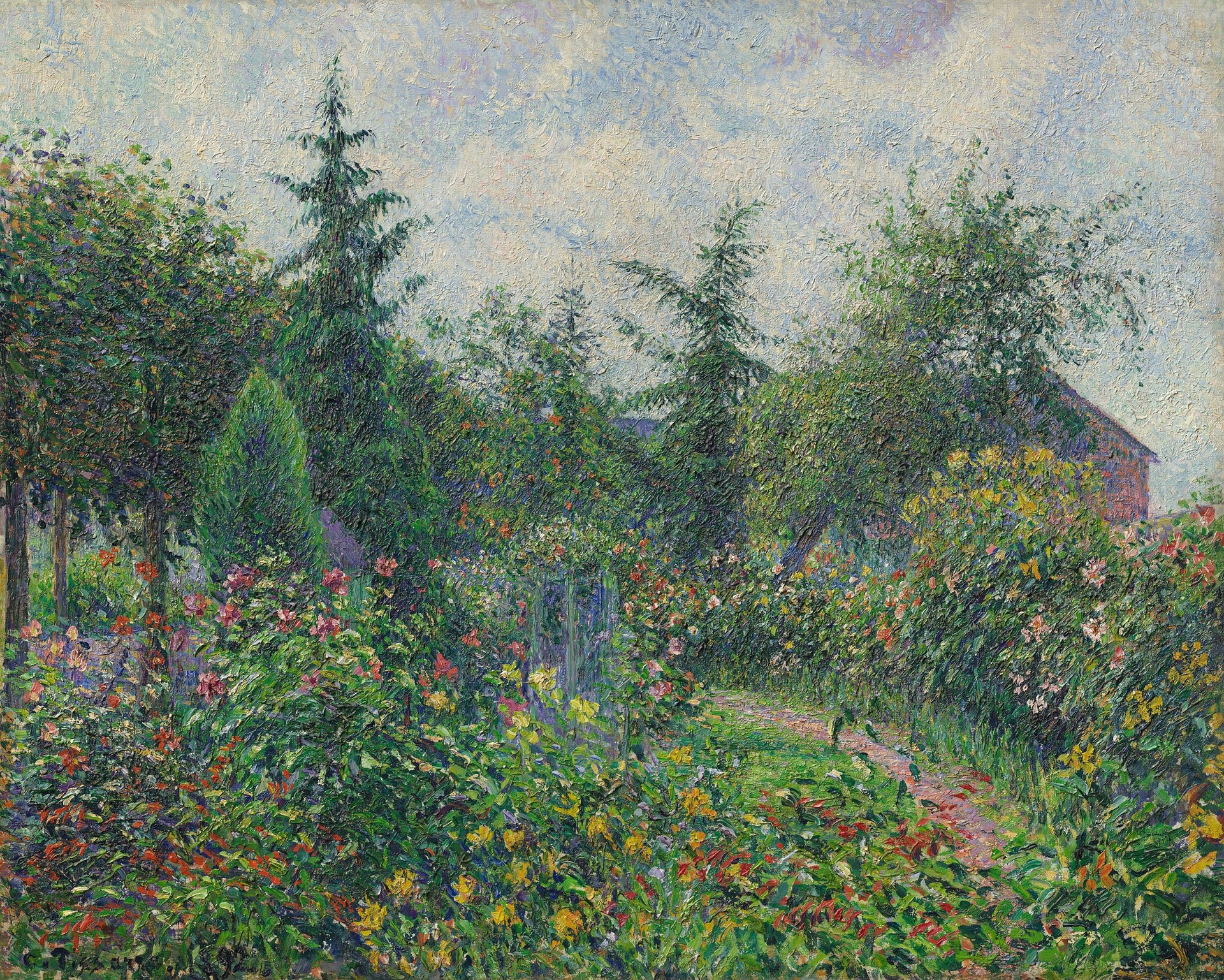 Garden and henhouse at Octave Mirbeau's, Les Damps - by Camille Pissarro