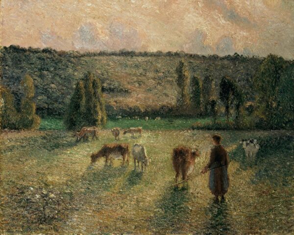 Girl Tending Cows at Eragny - by Camille Pissarro