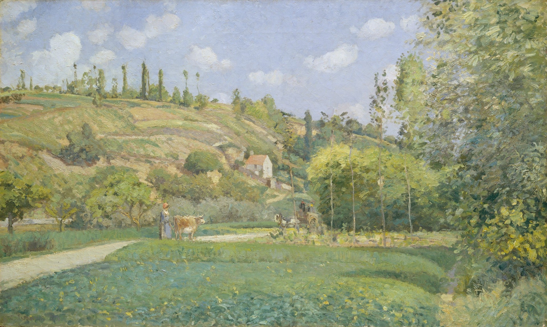 A Cowherd at Valhermeil, Auvers-sur-Oise - by Camille Pissarro