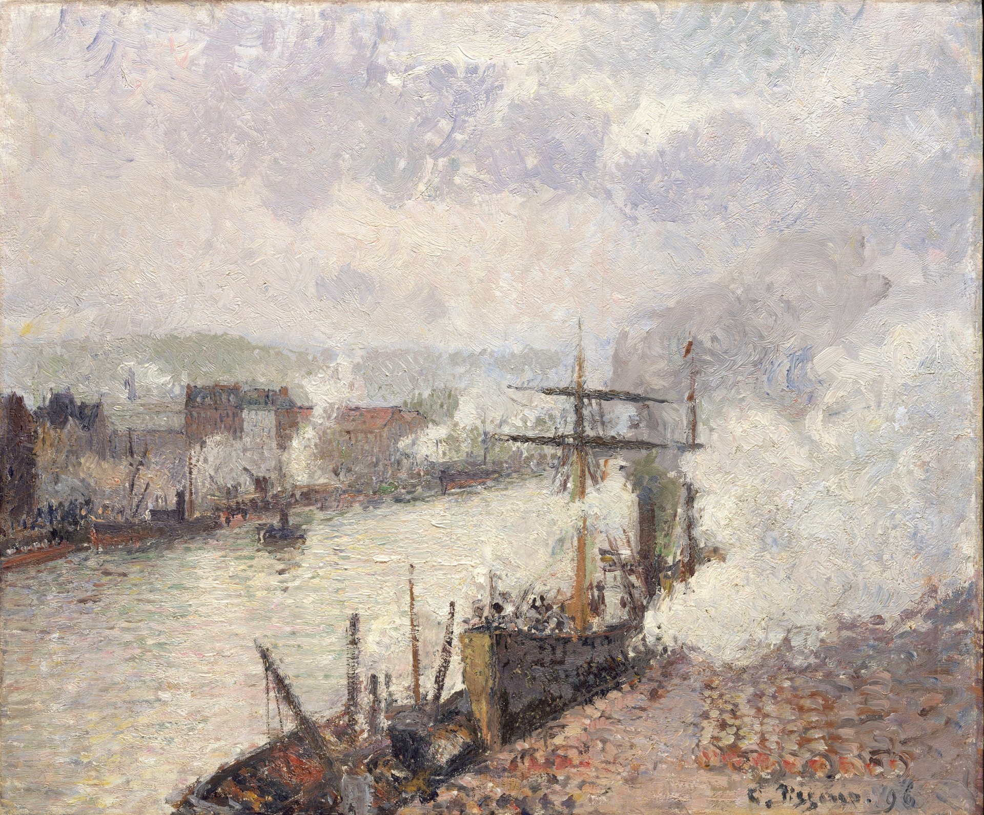 Steamboats in the Port of Rouen - by Camille Pissarro