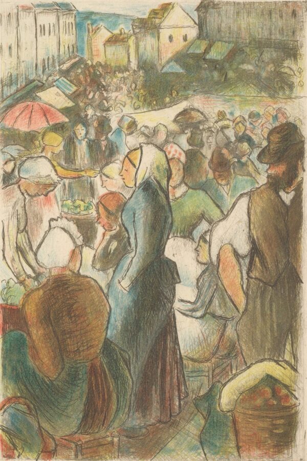 The Market at Gisors: Rue Cappeville - by Camille Pissarro