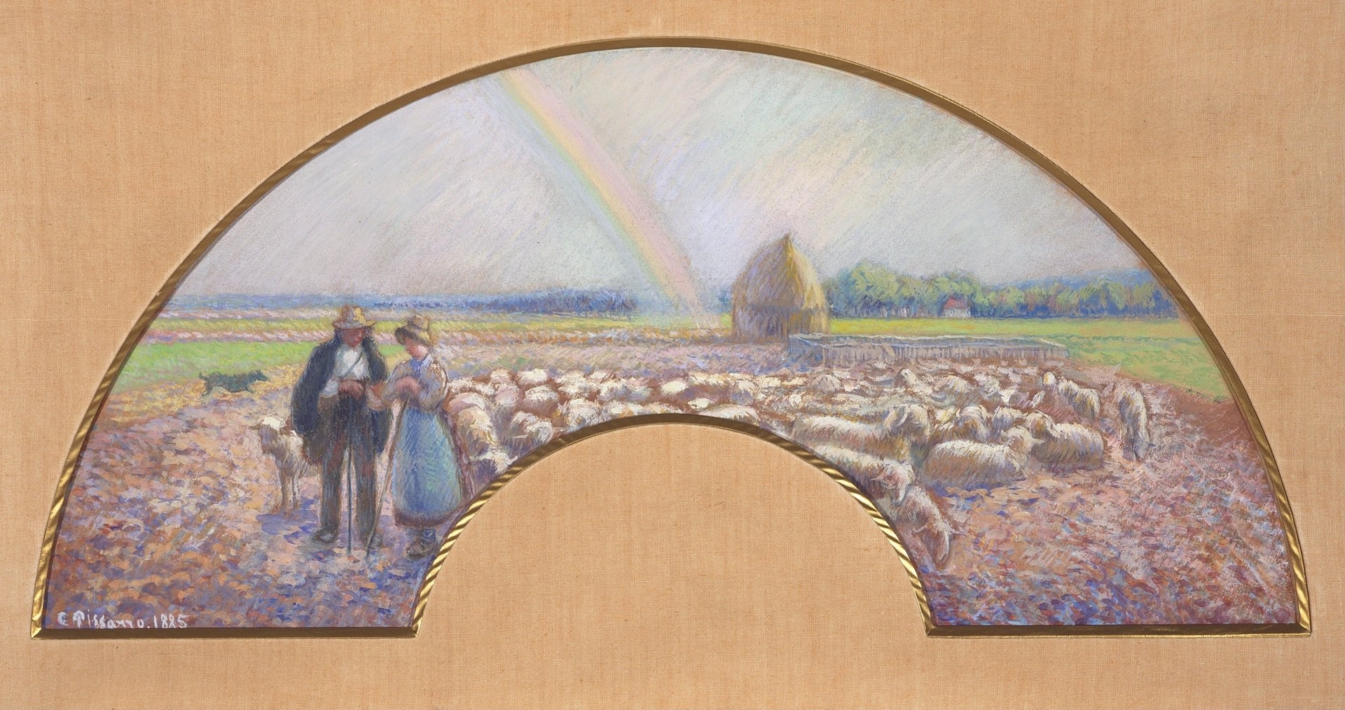 Shepherds in the Fields with Rainbow - by Camille Pissarro