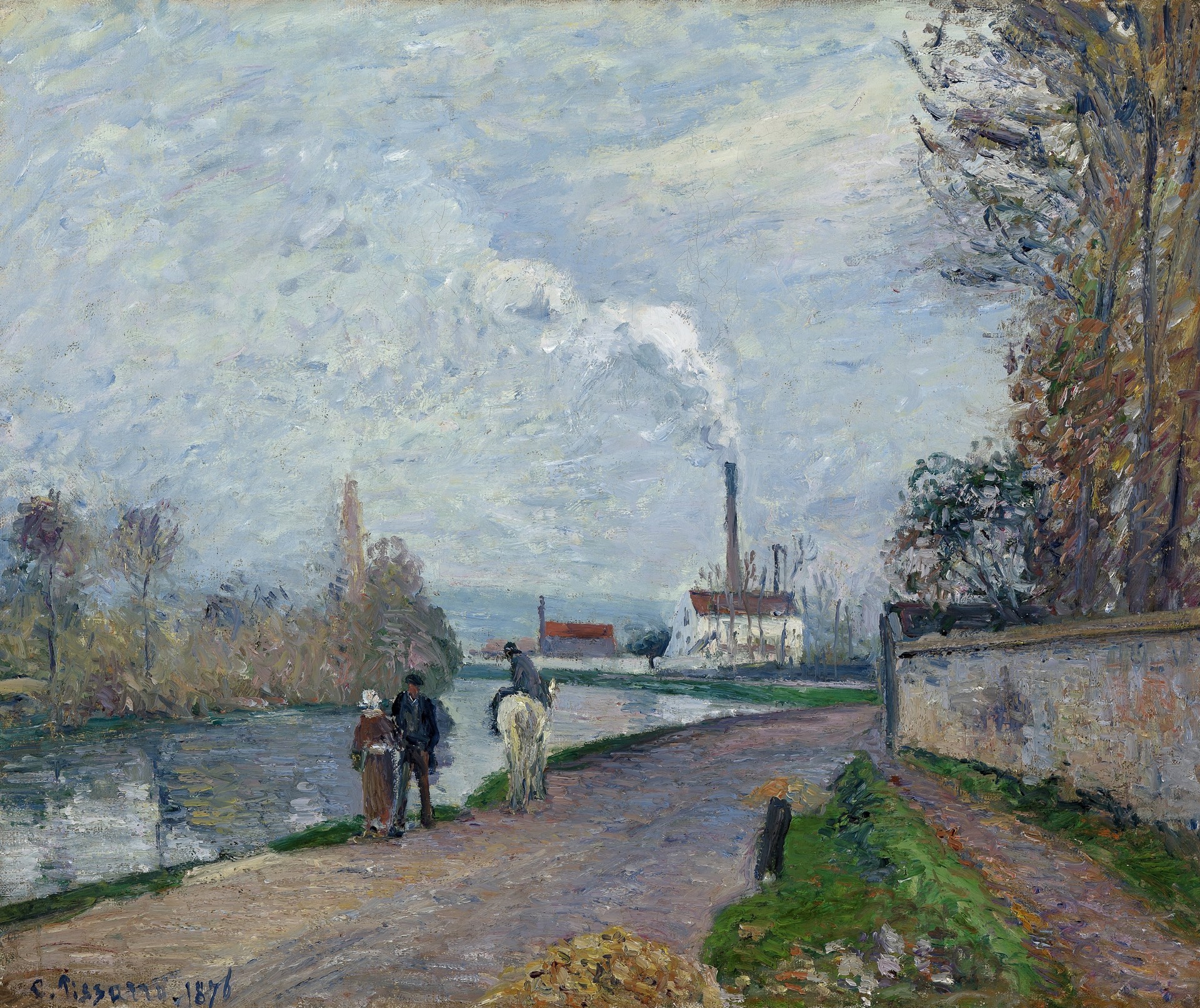 The Oise near Pontoise in Grey Weather - by Camille Pissarro